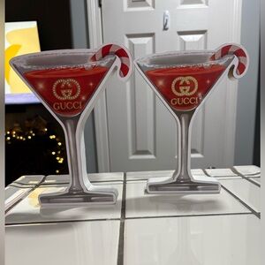 Gucci Red and White Martini Glass Wood Decor